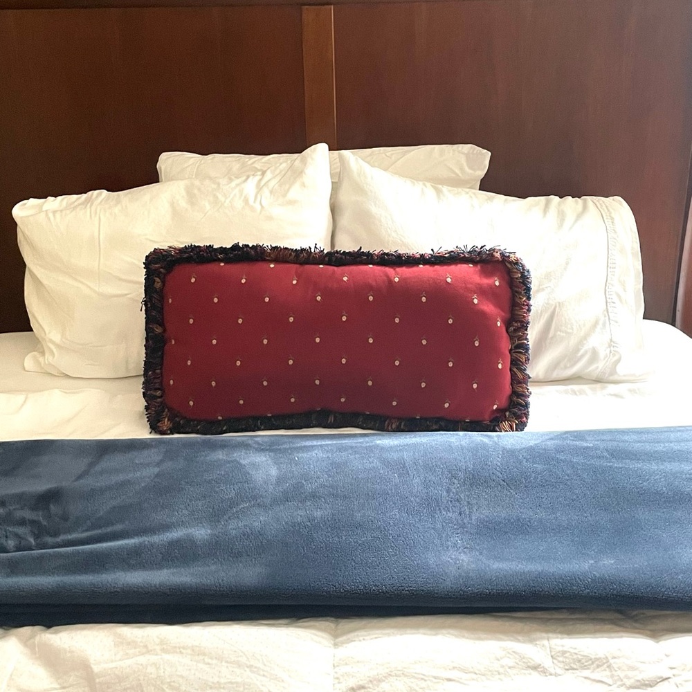 Maroon w/Navy Fringe Accent Pillow
